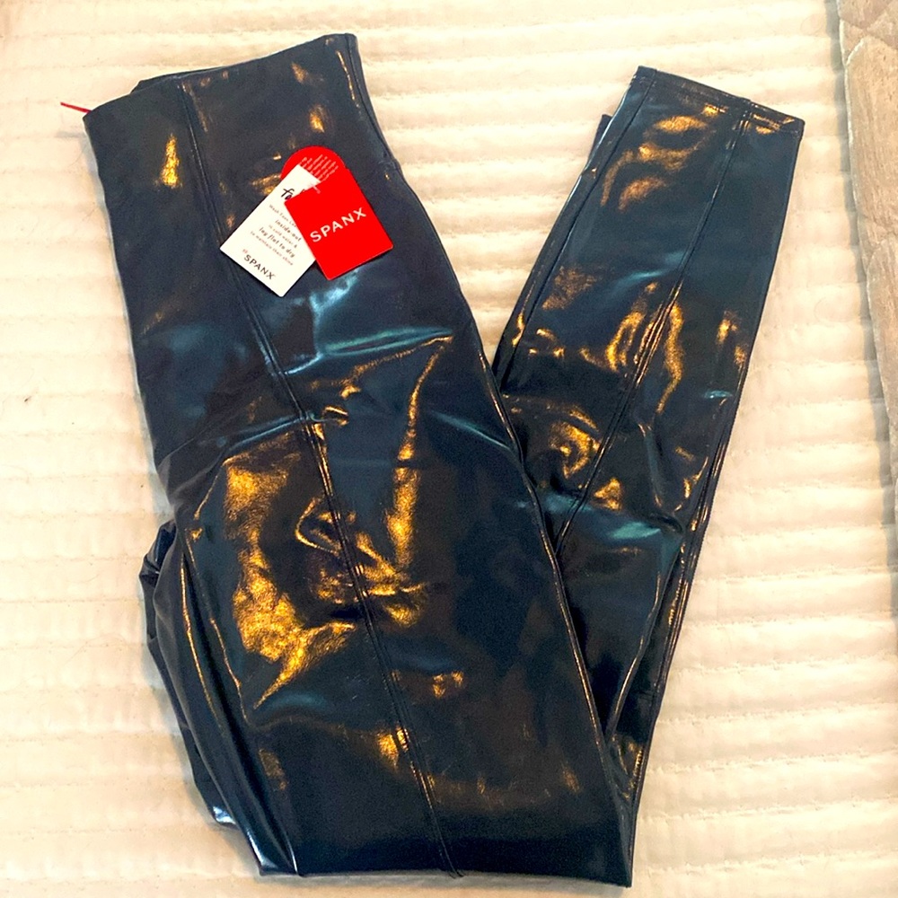 Spanx Faux Leather Leggings NEW Port Navy Small